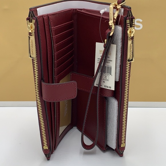 MICHAEL KORS LARGE DOUBLE ZIP WRISTLET WALLET DARK CHERRY COLOR - Picture 14 of 16